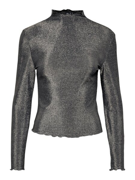 Top Pieces PCSandra Mock Neck Black/Silver Lurex