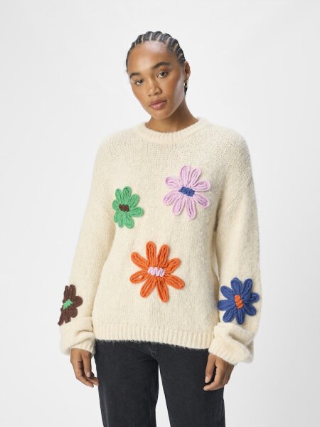 Pullover Object OBJAsh Knit L/S Sandshell/Flowers